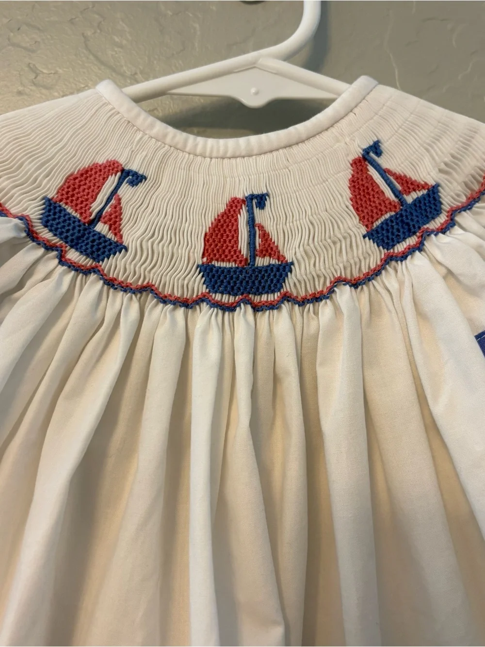 Classic Whimsy white smocked and embroidered sailboat dress size 9 months
